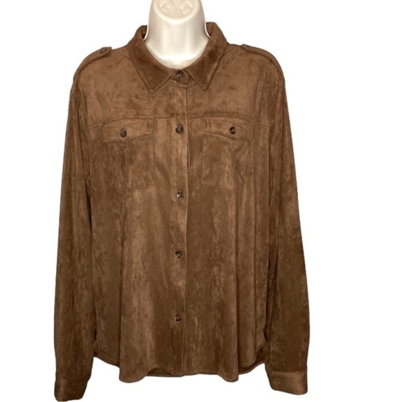 Calvin Klein | Brown Faux Suede Shirt Jacket Large - Picture 1 of 7
